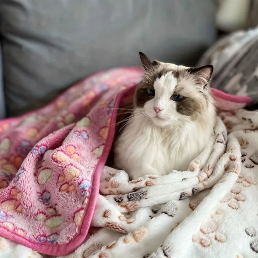 3PCS Soft Flannel Fleece Cat Dog Blanket Bed Mats Paw Foot Print Warm Pet Blanket Sleeping Beds Cover Mat For Pets Supplies