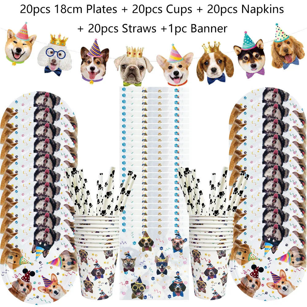 Dog Party Decoration Pet Party Tableware Plate Cup Napkin Tablecloth Birthday Party Banner