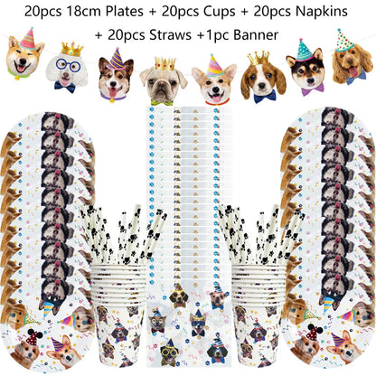 Dog Party Decoration Pet Party Tableware Plate Cup Napkin Tablecloth Birthday Party Banner
