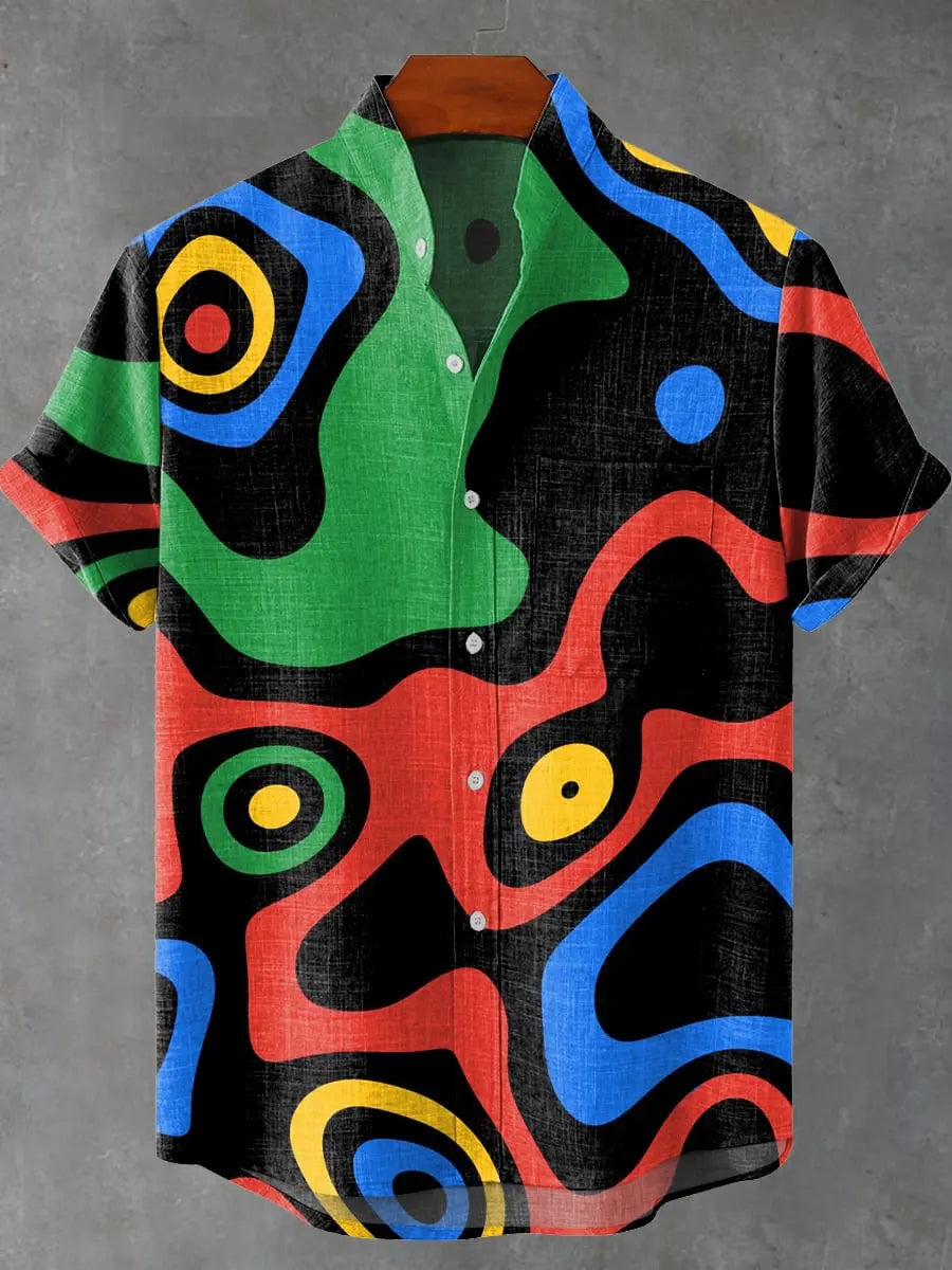 the CLIFFORD - Men's Short Sleeve Linen Shirt, 3D Fish Print Pocket Short Sleeve Shirt, Fashion Button Men's Shirt