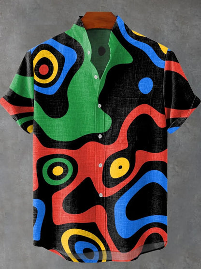 the CLIFFORD - Men's Short Sleeve Linen Shirt, 3D Fish Print Pocket Short Sleeve Shirt, Fashion Button Men's Shirt