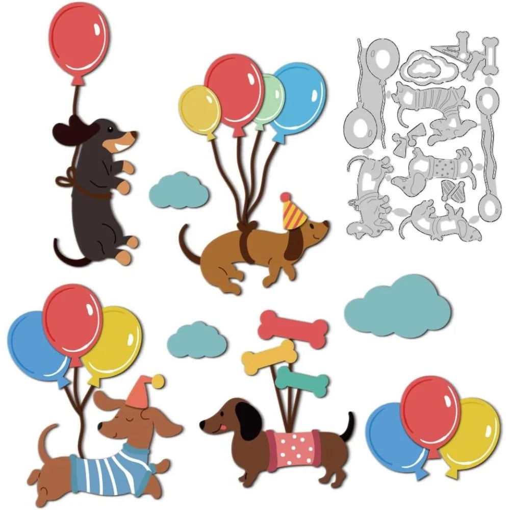 Balloon Dachshund Die Cuts Carbon Steel Die Cuts Cutting Dies Dog Frame Stencils Scrapbooking Embossing Template Dies for Card