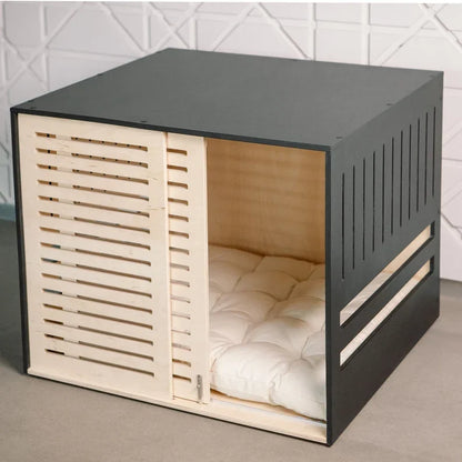 the ZEN DOGGY - Modern Wooden Dog Crate with Acrylic Front Panel and Door with A Latch, Wooden Dog Crate Furniture