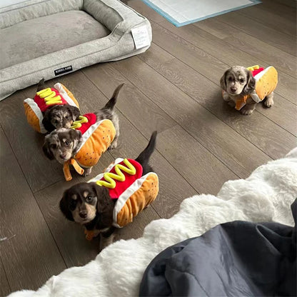 Funny Halloween Dog Costumes Hot Dog Shaped Dachshund Sausage Adjustable Clothes Pet Apparel Dressing Up Cat Party Costume Suit
