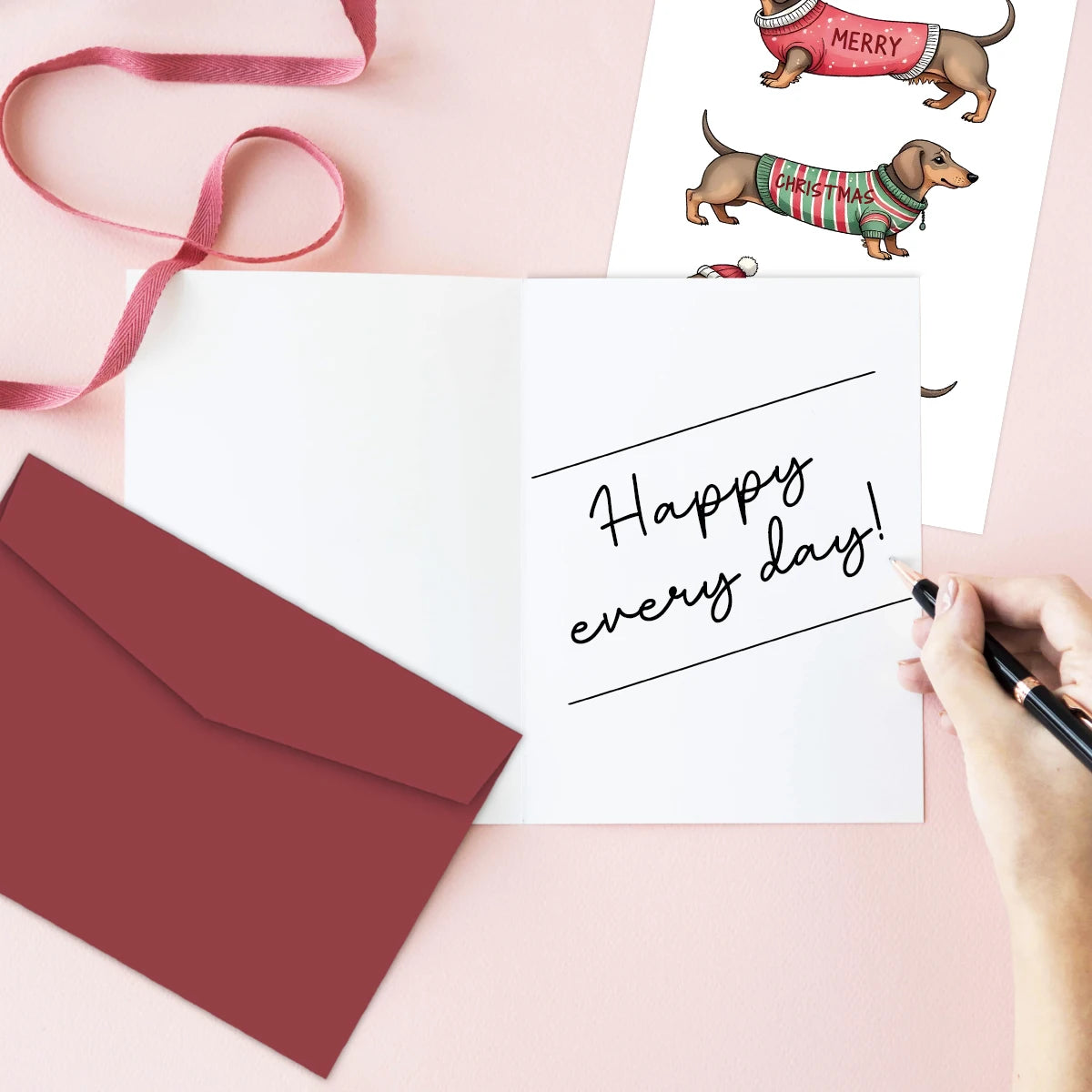 Funny Dachshund Christmas Greeting Card with Envelope,Merry Christmas Cards Perfect for Dog Lovers,Pet Owner, Holiday Gift Cards