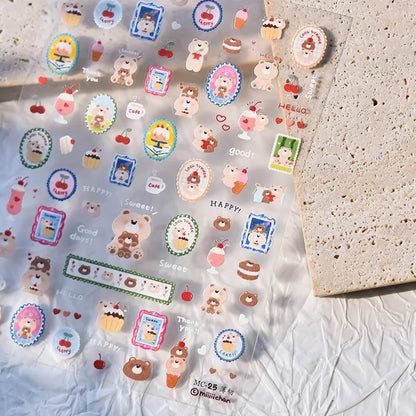 Graffiti Cat Claw Rabbit Bunny Bear Dog Flower Lovely Animal Fruit Dim Sum Candy Sunflower Adhesive 5D Nail Art Stickers Decal