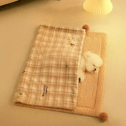 2pcs/set New Style Pet Sleeping Pad Winter Dog Blanket Cat Cushion Universal Comfortable Dog Quilt with Pillow Pet Supplies