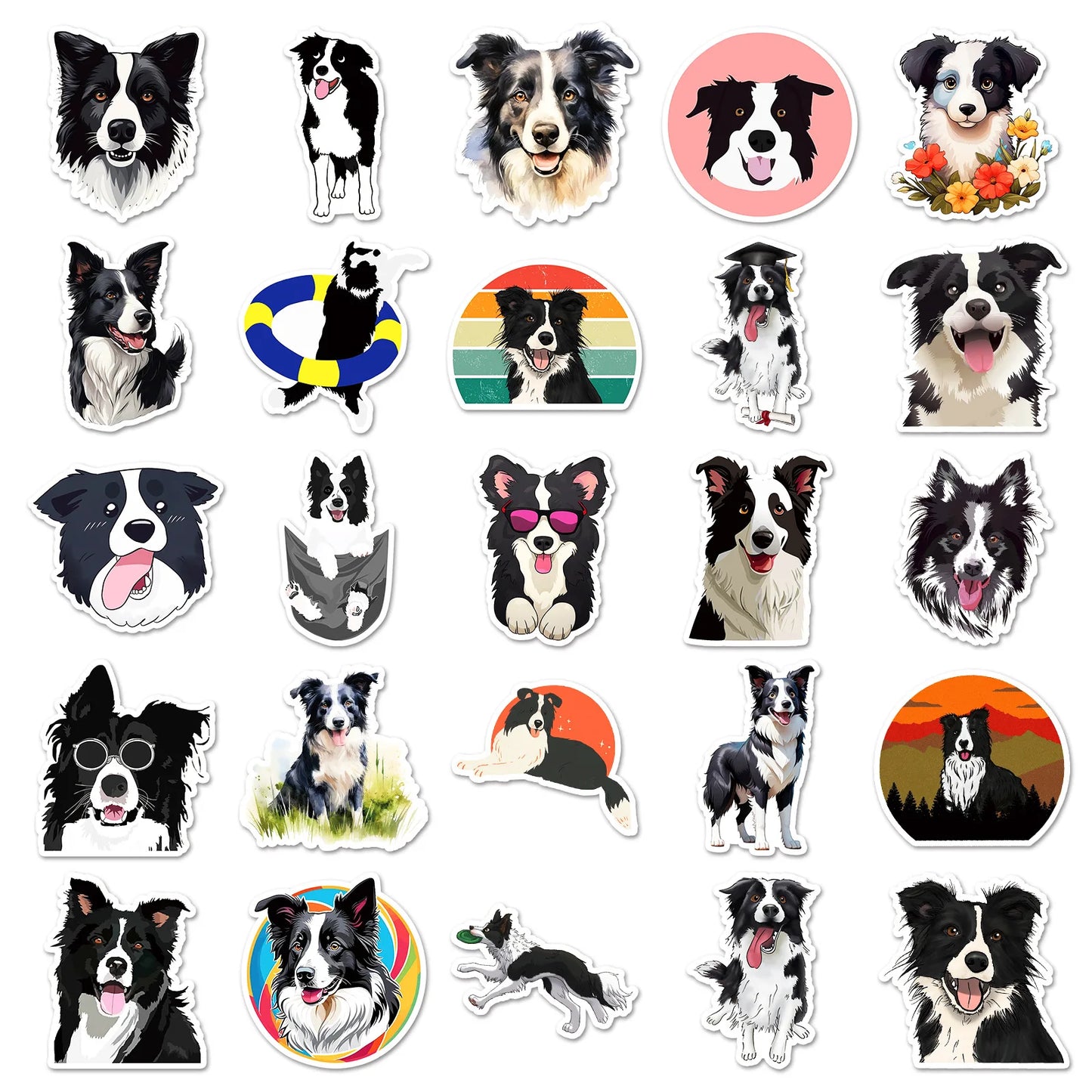 10/30/50PCS Cute Border Collie Animals Sticker Kawaii Dog Cartoon Stickers for Kid Travel Luggage Scrapbooking Graffiti Decals