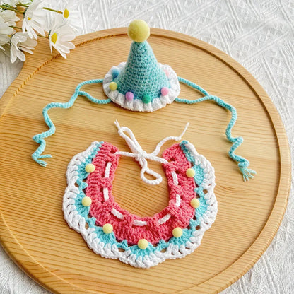 the CROCHET CANINE - Pet Dog/Cat Birthday Hat, Pet Party Dress Up, Photo Decoration, Dog Neck Cute Handmade Set, Dog Accessories for Small Dogs/Puppy