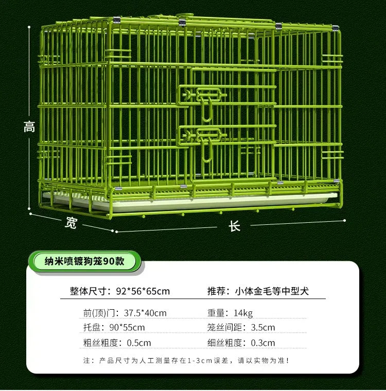t‌he GREEN MACHINE - Heavy-Duty Foldable Dog Crate with Toilet - Reinforced for Small/Medium/Large Breeds, Indoor Pet Cage with Removable Tray