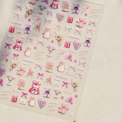 Colorful Balloon Cute Puppy Flower Cherry Bowknot Love Happy Dog Animal Self Adhesive Nail Art Sticker Decoration Manicure Decal