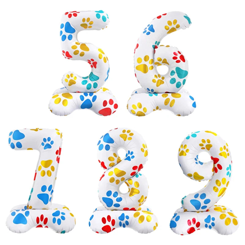 1pc 16inch White Number Standing Ballons Dog Paws Animals Pet Foil Balloons Kids Happy Birthday Party Decoration Baby Shower