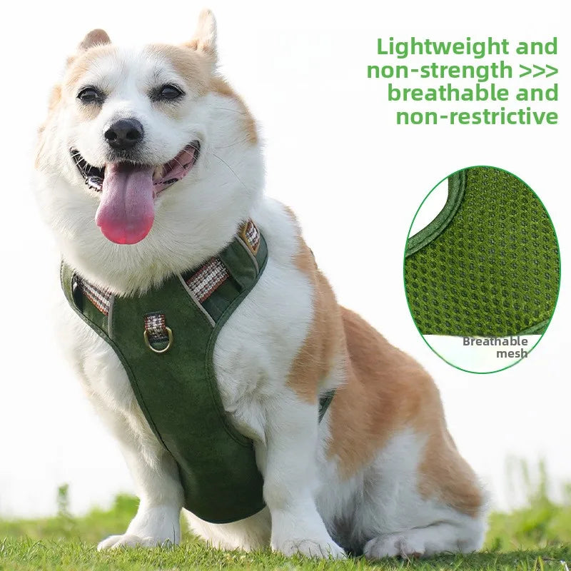 Retro leather pet chest strap, explosion-proof, reflective dog chest and back, breathable and adjustable