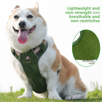 Retro leather pet chest strap, explosion-proof, reflective dog chest and back, breathable and adjustable