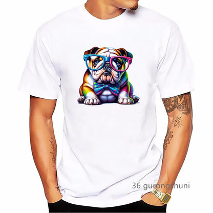 the CHUBBY BULLDOG - Chubby Bulldog Animal Printed T-Shirt, Men's Clothing Funny Kawaii Dog Lover T-Shirt, Homme Harajuku Shirt, Summer Tops Streetwear