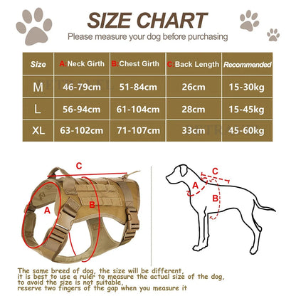 Heavy Duty Tactical Dog Harness, Military Nylon Dog Vest Adjustable Pet Vest for Large Dog Training Breathable Safety