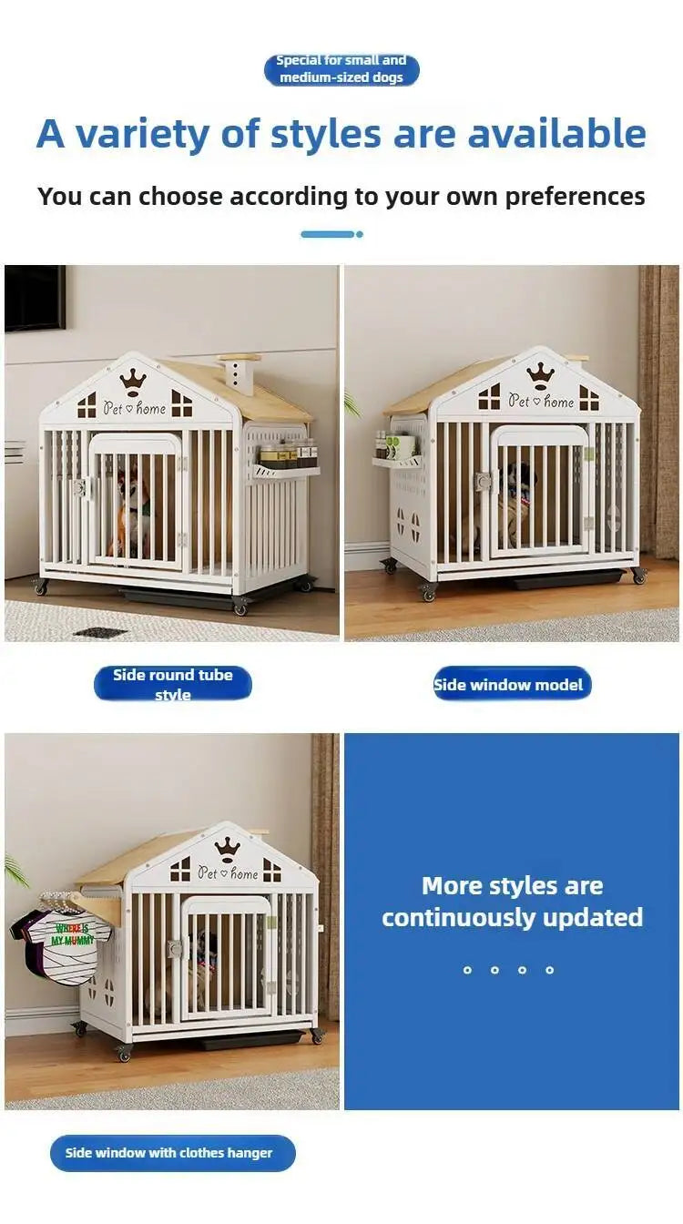 the DOG VILLA - Multi-Functional Solid Wood Steel Frame Pet Dog Villa, Small/Medium-Sized Dog Cage, Indoor Outdoor Dog Cage, Dog Bed with Toilet