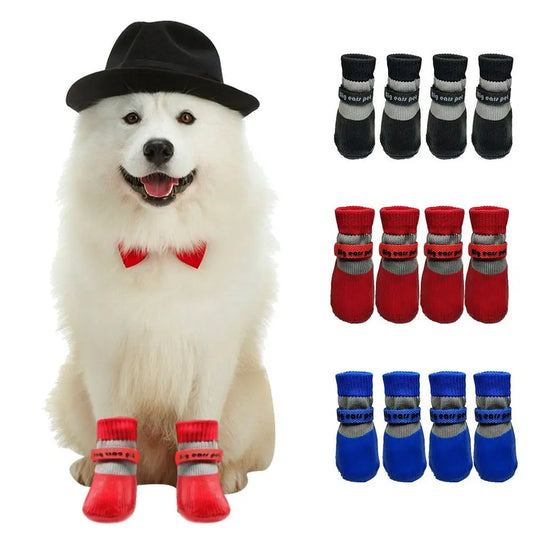 the RAINY-DAY BOOTS - 4PCS New Cute Waterproof Winter Dog Shoes, Warm Anti-Slip Puppy Boots. Soft Sole Adjustable Dog Foot Cover for Small to Large Dogs, Chihuahua