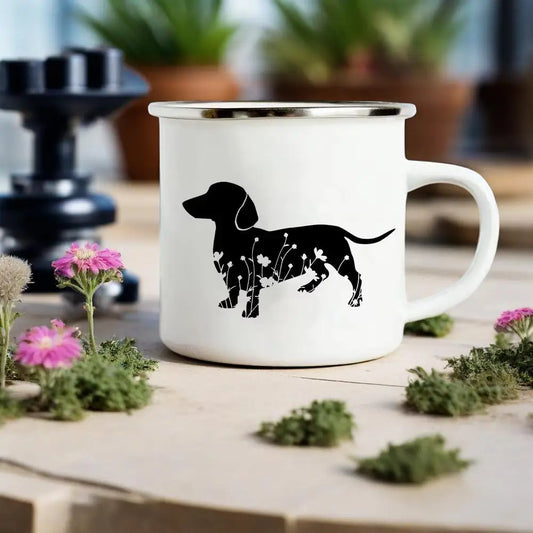 Funny Dachshund Print Creative Enamel Mug Coffee Wine Mugs Cartoon Dogs Paw Party Drink Beer Juice Milk Cups Gifts for Lover Dog