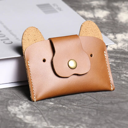LUOKIR Creative Leather Cartoon Puppy Small Amount of Cash Bag Top Layer Cowhide ID Card Holder Cute Small Card Bag