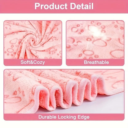 Pink Soft Fluffy Pet Blanket with Paw Print  Warm Comfortable Dog Cat Blanket Mat for Bed or Sofa High Quality Pet Accessories