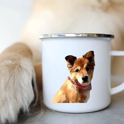 Cute Dog Printed Enamel Coffee Tea Mugs Office Home Party Beer Drink Cola Cups Funny Handle Camping Water Mug Best Friend Gifts