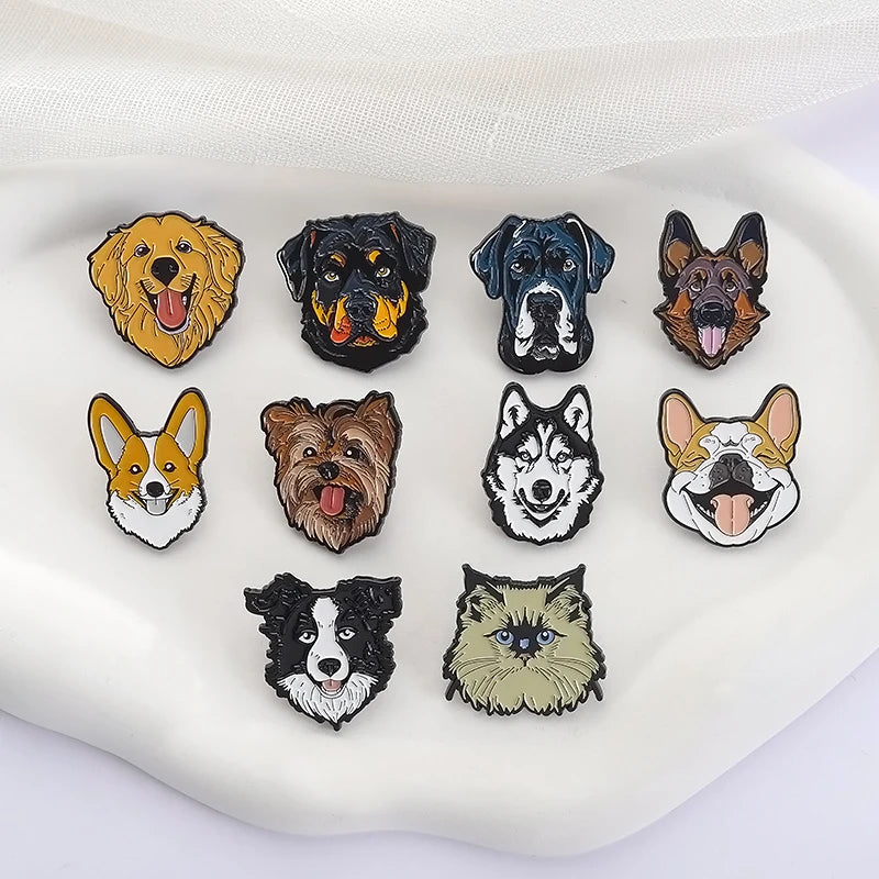 Cute Golden Retriever Border Collie Beagle Collie Enamel Pin Cartoon Pet Dog Animal Brooch Lapel Badge Jewelry Gifts For Friends