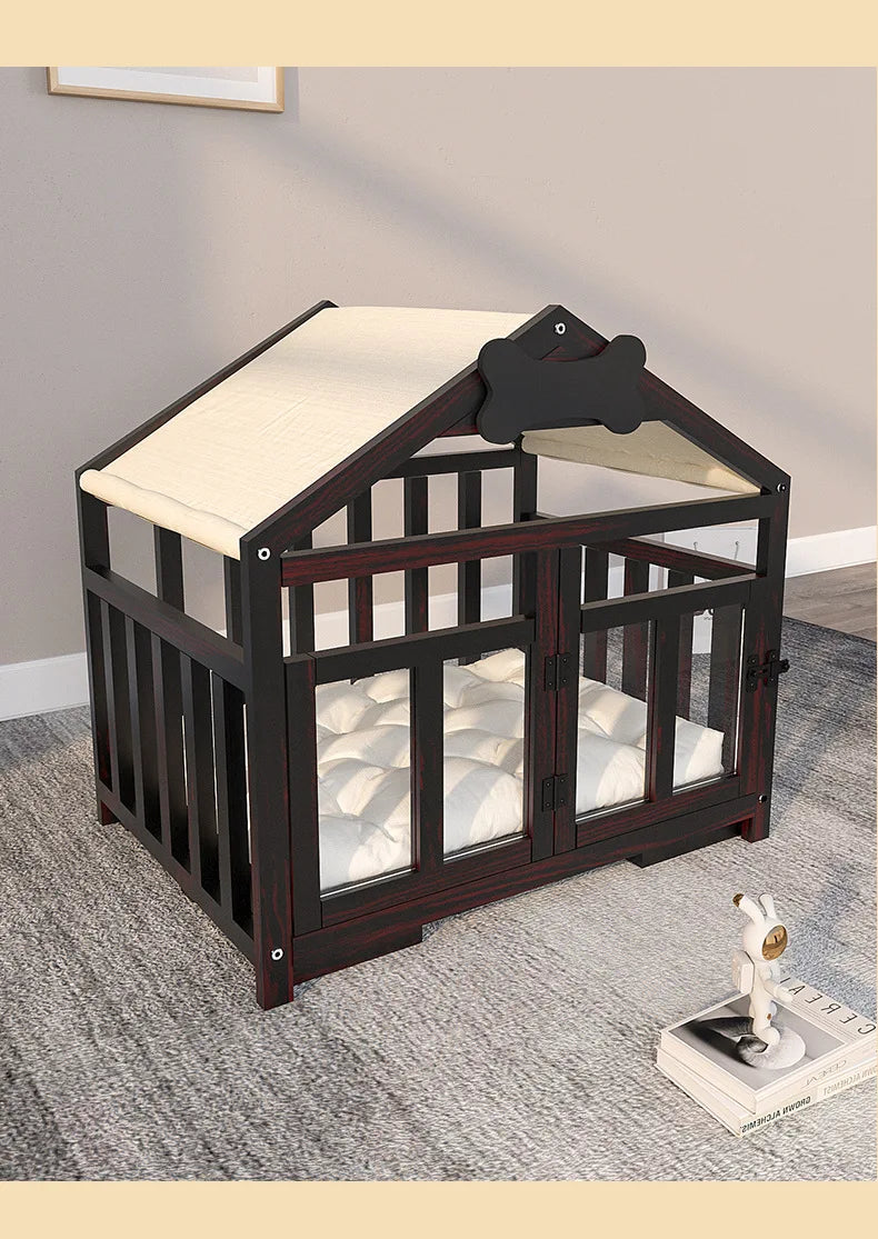 the DOG BONE DOGHOUSE - Solid Wood Doghouse, Large Space Double Doors Indoor Breathable Small Dog Washable Cat's Nest Doghouse, Waterproof Pet Bed