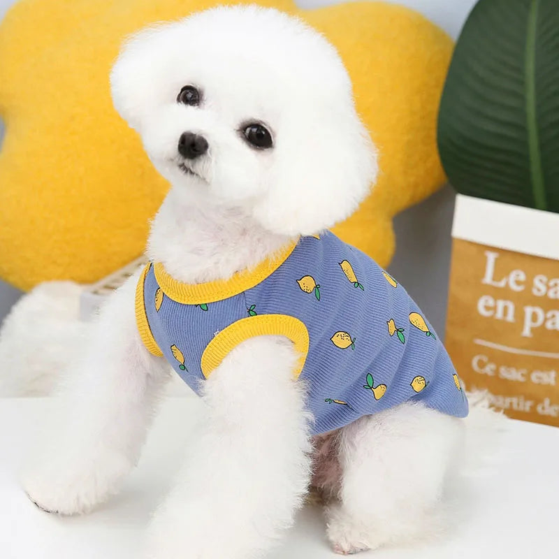 Lemon Pattern Dog Vest Shirt Pet Clothes Beige Blue Costume Sleeveless Hoodies Vests For Small Dogs Chiwawa Puppy Sweatshirt XXL