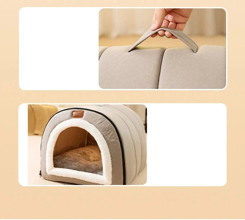 Winter Dog Bed Self-Warming Puppy House Cozy Cat Sleeping Tent Cave Beds Indoor Kitten Nest Kennel Hut for Small Medium Dog Cats
