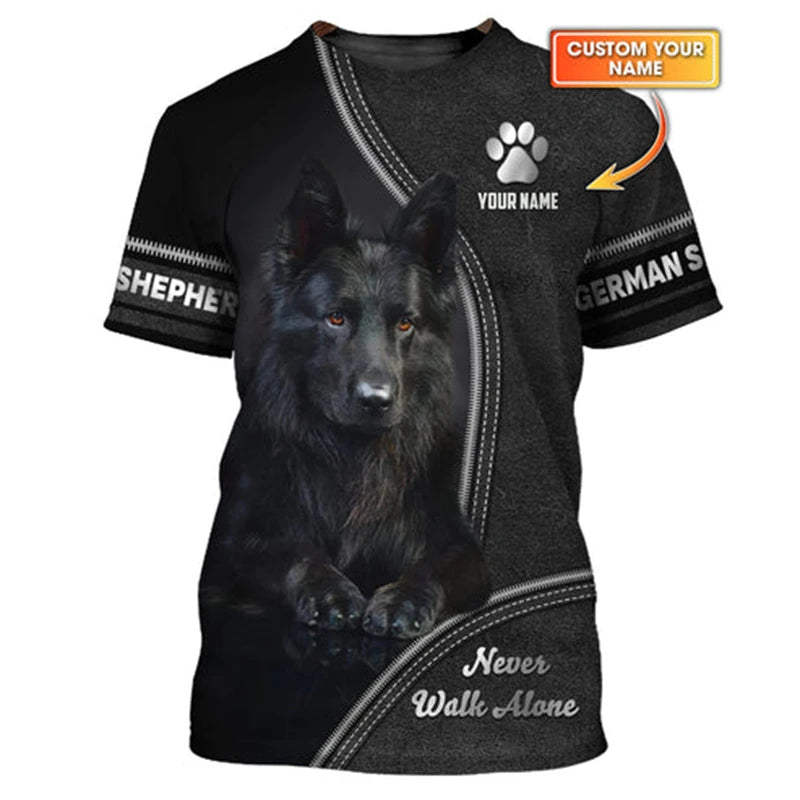 the BEST FRIEND FOREVER - German Shepherd Print T-Shirt for Men, Custom Name O-Neck Short Sleeve Pullover Top, 3D Print Sport Daily Fashion Trend Tee