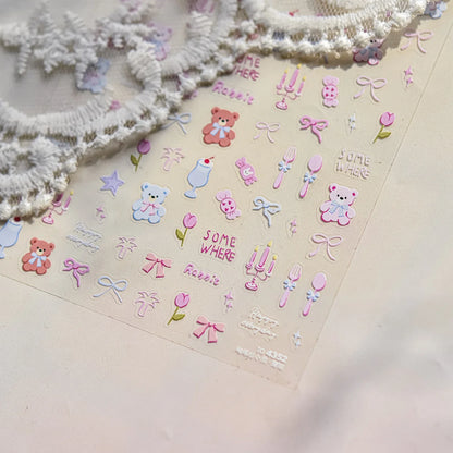 Colorful Balloon Cute Puppy Flower Cherry Bowknot Love Happy Dog Animal Self Adhesive Nail Art Sticker Decoration Manicure Decal