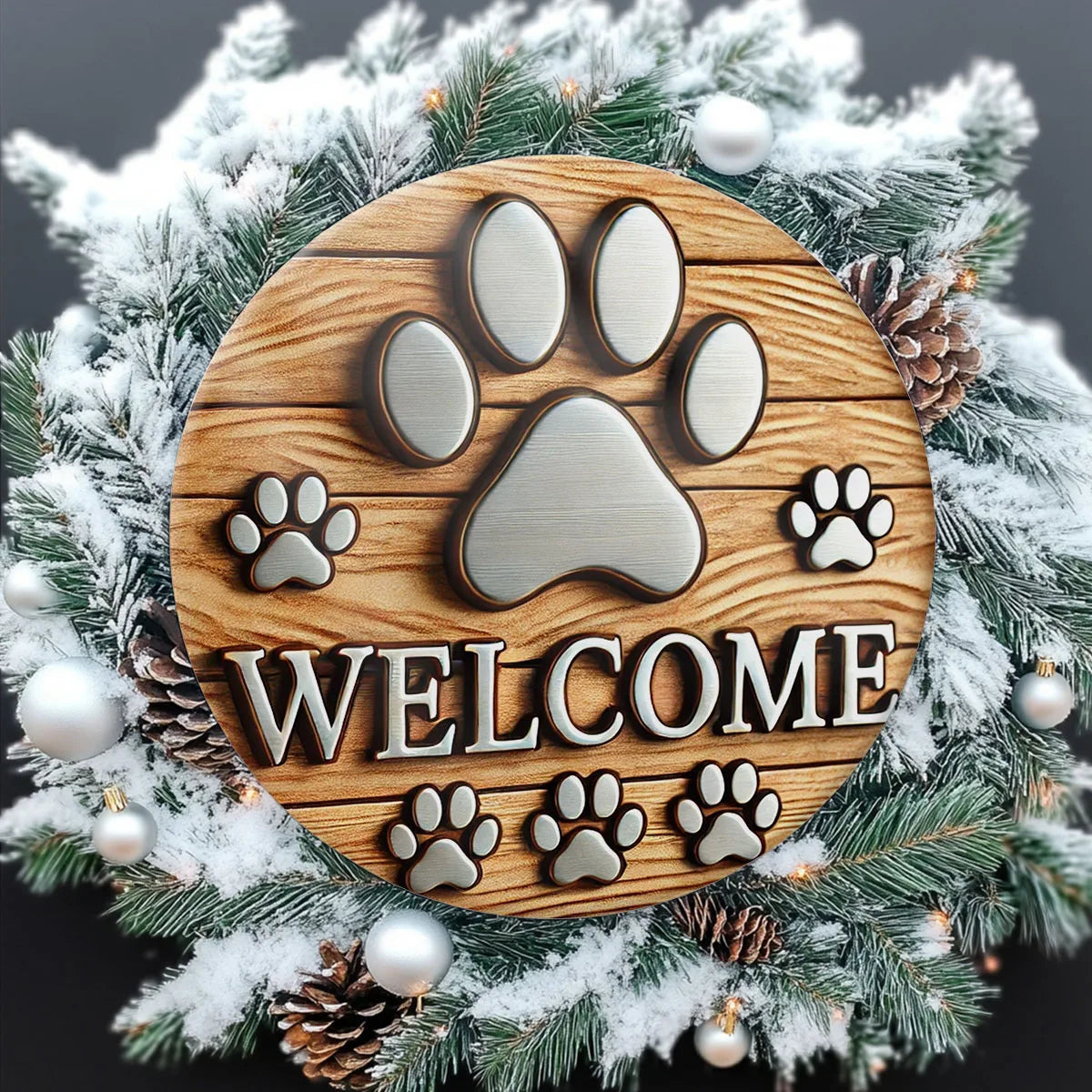 1Pc 2D Flat Printing Cute Dog Paw Wooden Welcome Sign,For Homes, Bars, Garages, Cafes and Gardens, ideal Housewarming Gifts
