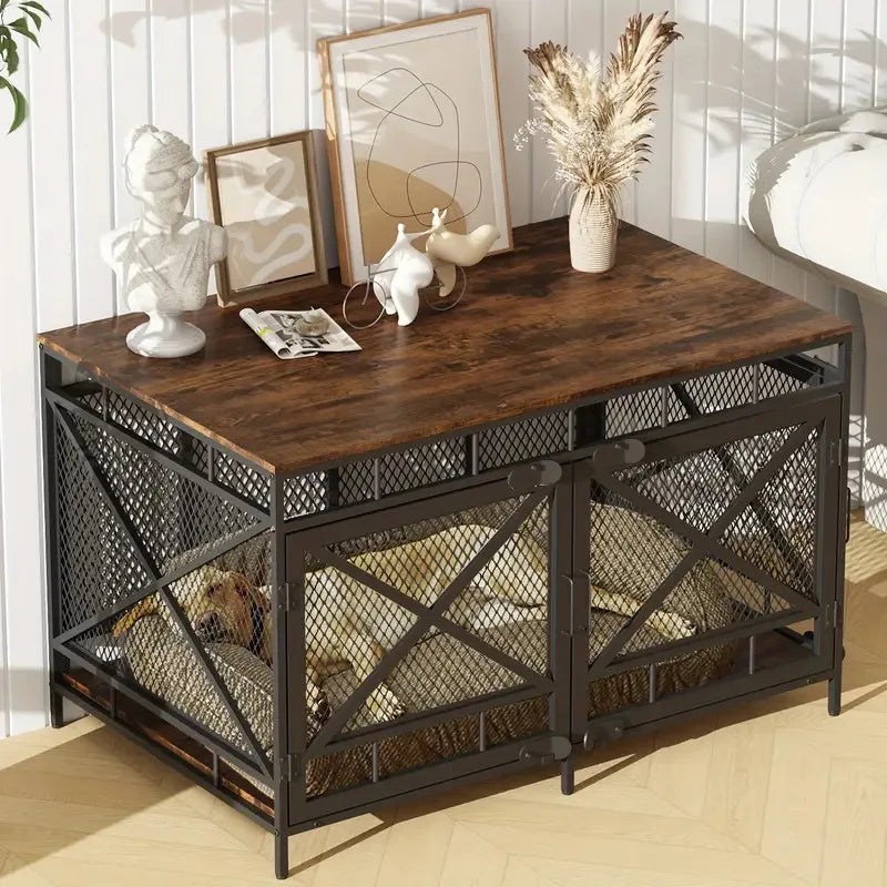Wrought Iron Dog Cage Pet Villa Kennel Kennel Large, Medium And Small Dog Storage Table Furniture Dog Cage