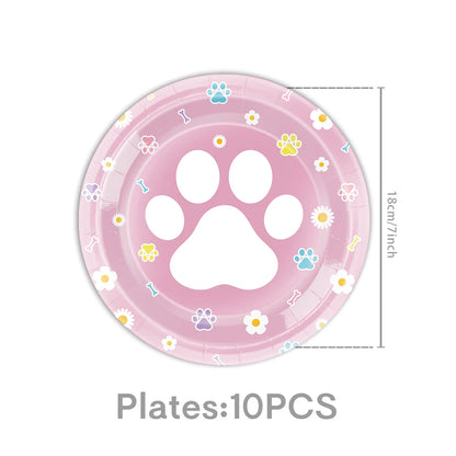 Boys Girls Birthday Disposable Tableware Party Decor Dog Paw Prints Plates Cups Napkin Baby Shower Birthday Party Supplies