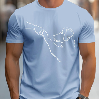 the FIST TO PAW SKETCH - Men's 100% Cotton Casual Sports Loose Fit Funny Dog First Print Round Neck Short Sleeved T-Shirt Top