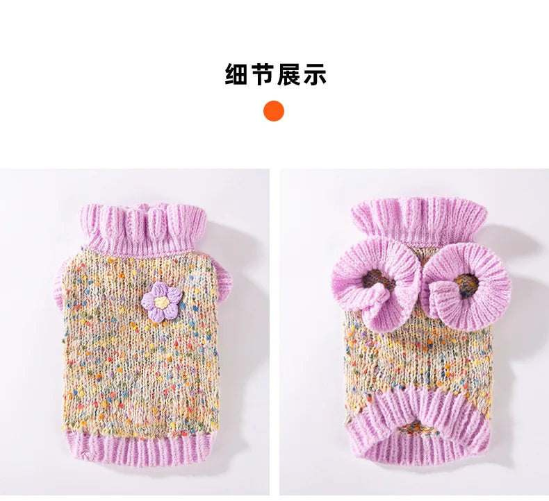 Autumn and Winter Pet Dot Little Flower Sweater Comfortable Warm Dog Clothes Teddy Cat Clothing Puppy Clothes for Small Dogs