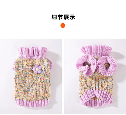Autumn and Winter Pet Dot Little Flower Sweater Comfortable Warm Dog Clothes Teddy Cat Clothing Puppy Clothes for Small Dogs