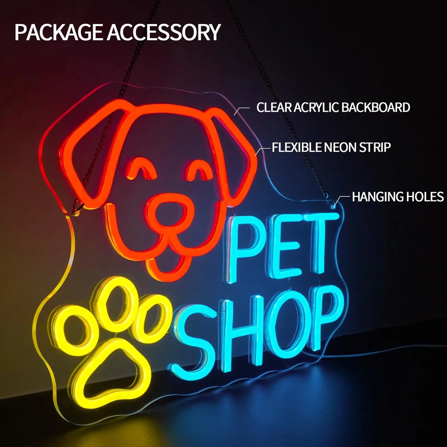 Pet Shop Neon Sign Grooming Sign for Wall Decor Pet Shop Open Business Pet Salon Doggy Daycare Dog Cat Spa Store Decor