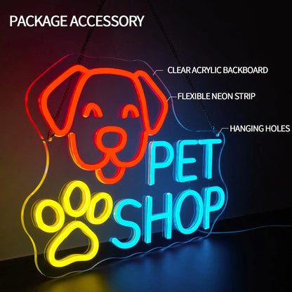 Pet Shop Neon Sign Grooming Sign for Wall Decor Pet Shop Open Business Pet Salon Doggy Daycare Dog Cat Spa Store Decor
