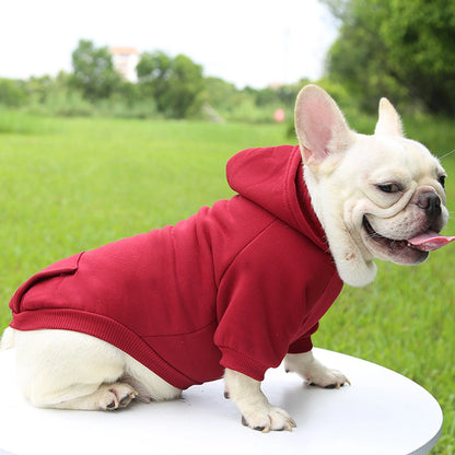 Fashion Dog Clothing Autumn And Winter Small Pet Clothes Thickening Warm Solid Color Two-Feet Hooded Wweater Casual Pet Products