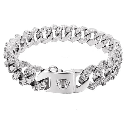 the ALPHALUX STEEL COLLAR - 32mm Gold Dog Collar - Stainless Steel Metal - Pet Choker Lead for Medium/Large Dogs, Pet Accessories, Labrador, Rottweiler