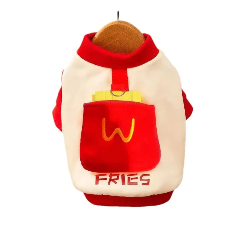 Pet Leash Little Dog Clothes Schnauzer Hoodie Autumn Small Dog Pocket French Fries with Plush Pullover Top Puppy Clothes