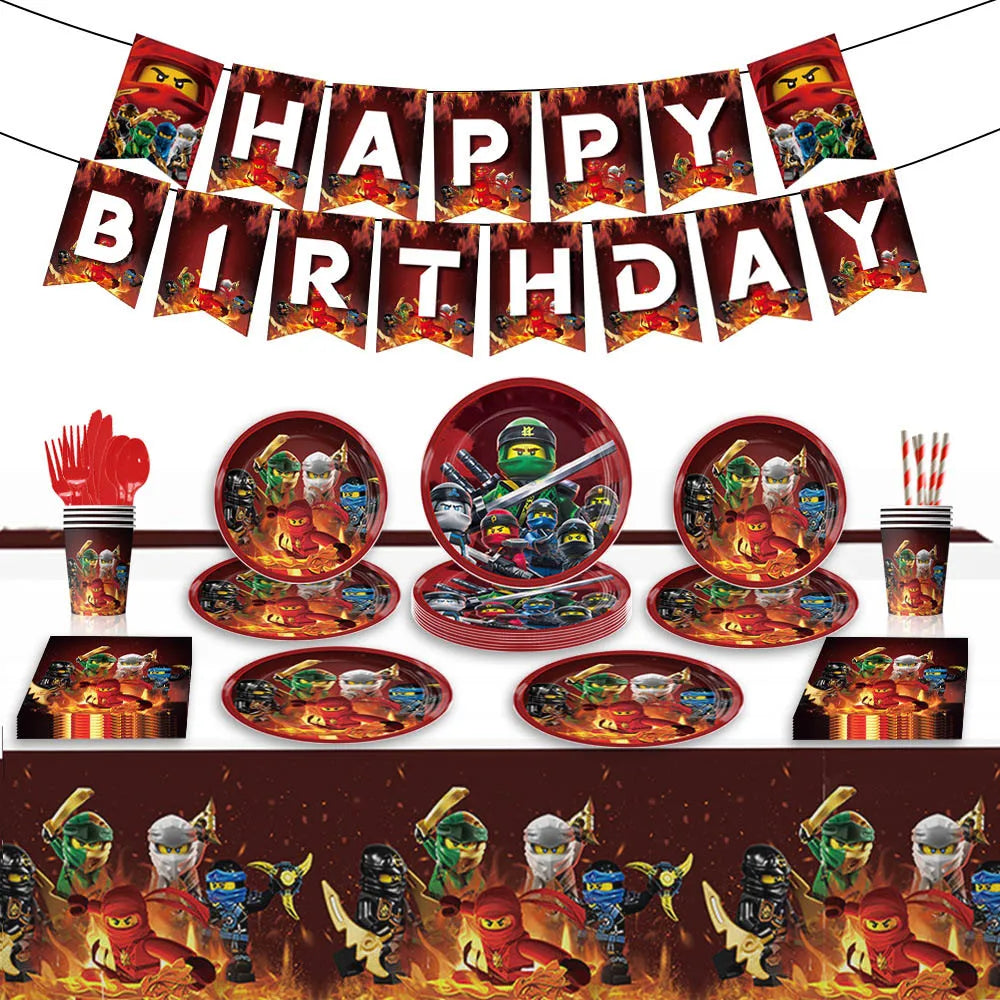 New Cartoon Ninjas Theme Birthday Party Decoration Plates Cups Disposable Tableware Banner Balloon For Kid Event Supplies