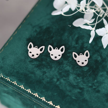 3pcs Tiny Chihuahua Dog Charms Cute Fun Quirky Stainless Steel Pendant Diy Craft Earrings Bracelets Jewelry Making Accessories