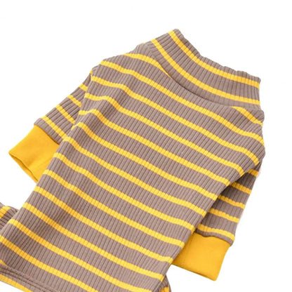Dog Jumpsuits Striped Pattern Contrast Color Pet Romper O Neck Fabric Close Fitting Kitten Dogs Pajamas Costume For Winter