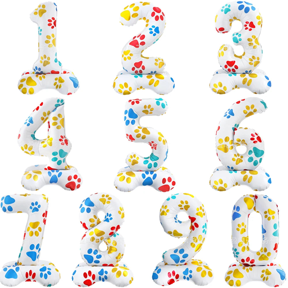 16inch Dog Paw 0-9 Theme Number Foil Balloons Color Dog Birthday Party Balloon Decorations Kids Puppy Party Supplies