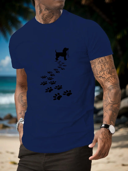 the WALK PLEASE -Men's Summer 100% Cotton Fashionable Casual Sports Loose Fit Dog Paw Print Round Neck Short Sleeved T-Shirt Top