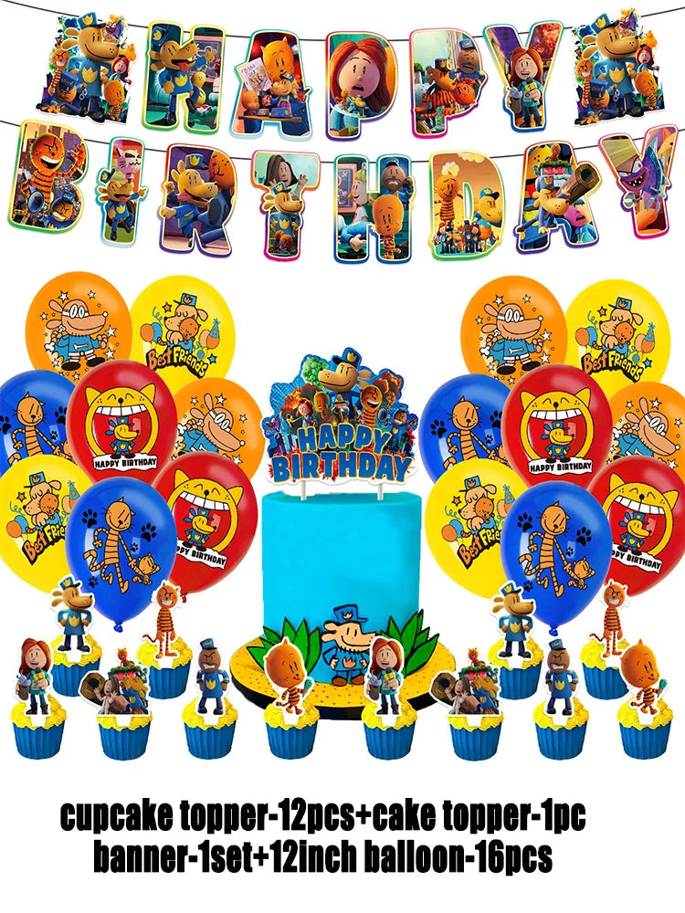 Cartoon DOGS MAN Theme Birthday Party Supplies Decoration Best Friend Balloon Banner Backdrop Cupcake Topper for Kids Child Gift