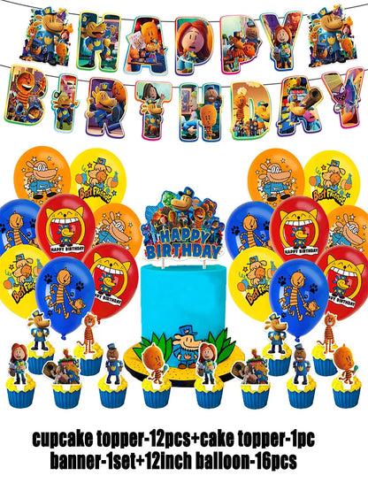 Cartoon DOGS MAN Theme Birthday Party Supplies Decoration Best Friend Balloon Banner Backdrop Cupcake Topper for Kids Child Gift